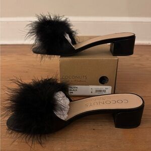 Coconuts by Matisse Olivia Black Feather Block Heel Sandal